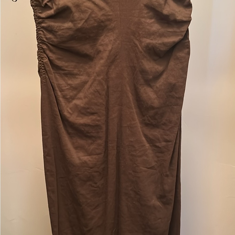 Theory Brown Ruched Pencil Midi Skirt
